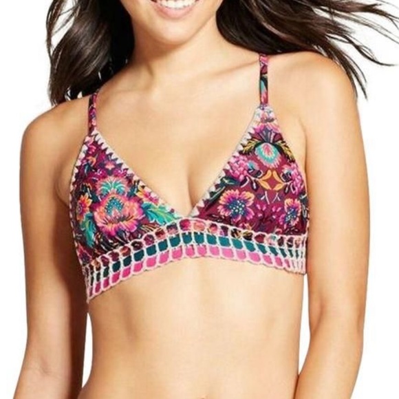 Xhilaration Burgundy Boho Floral Print Bikini Top - Picture 1 of 4